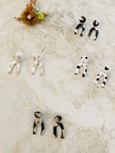 Load image into Gallery viewer, Mini polymer clay cow print earrings