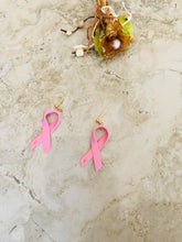 Load image into Gallery viewer, Breast Cancer Awareness Earring Breast cancer earrings Breast Cancer Jewelry Pink Earrings Pink Ribbon Earrings Remission Walk for the cure, Polymer Clay Pink October