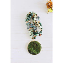 Load image into Gallery viewer, Mint and Green Beaded Necklace with Circular Green Pendant -
