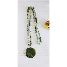 Load image into Gallery viewer, Mint and Green Beaded Necklace with Circular Green Pendant -
