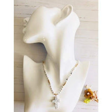Cargar imagen en el visor de la galería, Precious White Beaded Cross Pendant Necklace - Necklaces
