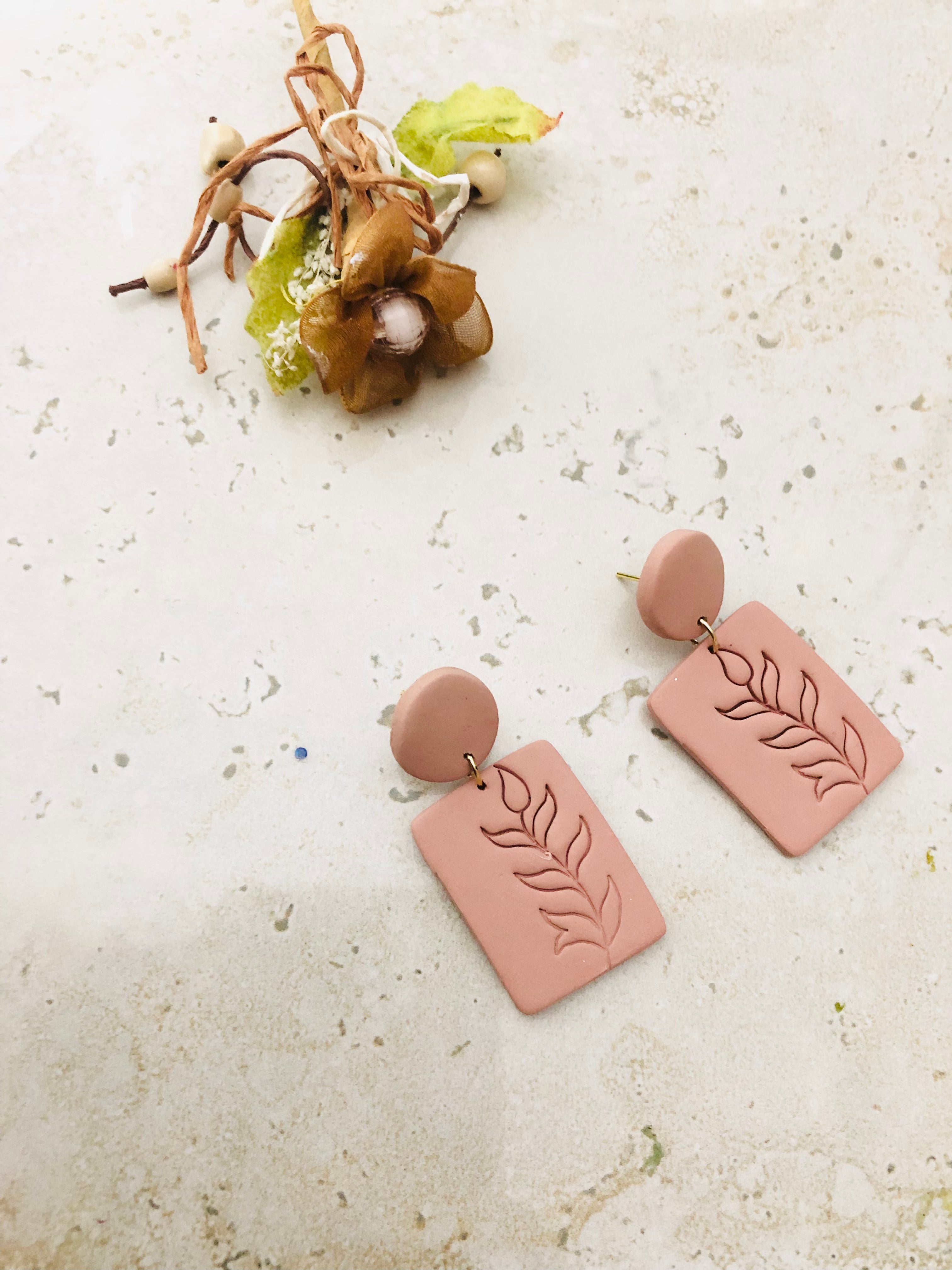 Bria | Gold Rose Printed Leaf Pendants