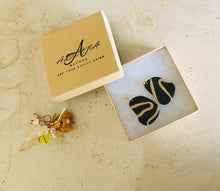 Load image into Gallery viewer, HANDCRAFTED BLACK MATTE POLYMER CLAY ABSTRACT EARRINGS FOR WOMEN 
