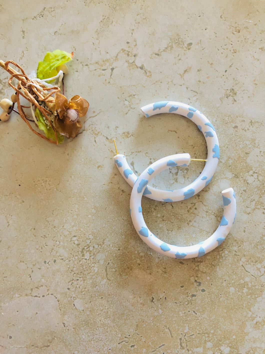 Polymer clay hoops for women with cow print