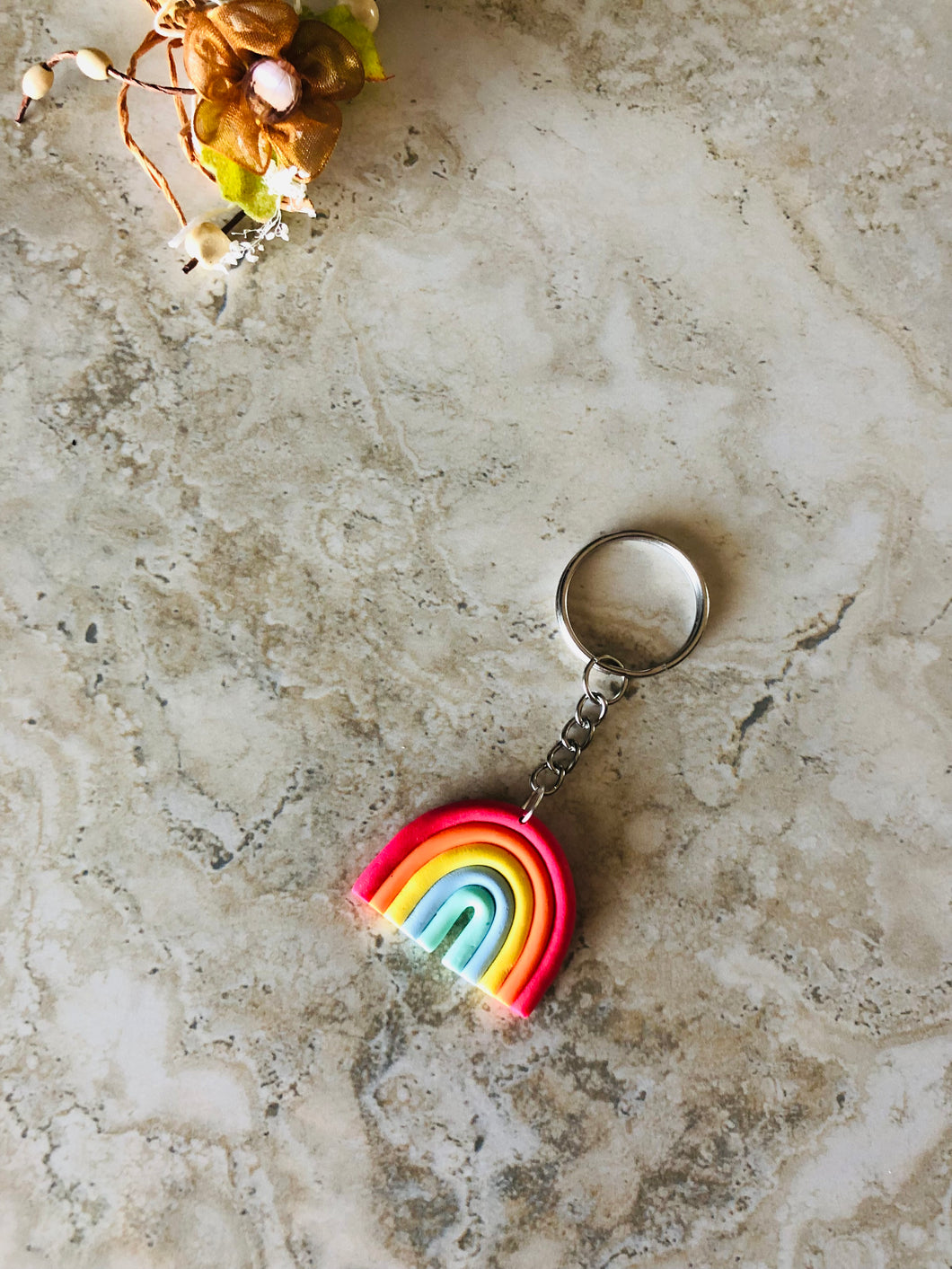 Handmade polymer chair piece stylish rainbow keychain