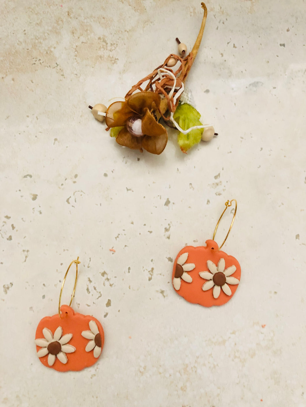 PUMPKIN | Floral Pumpkin Earrings | Polymer Clay Earrings | Fall Clay Earrings | Fall Daisy Pendants | Soft Colours | Pumpkin Earrings