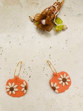 Load image into Gallery viewer, Floral pumpkin Hoop Earrings | Polymer Clay, boho, modern, minimal, fall, autumn earrings
