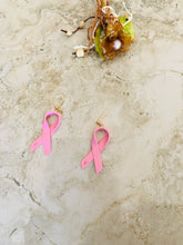 Load image into Gallery viewer, Breast Cancer Awareness Earring Breast cancer earrings Breast Cancer Jewelry Pink Earrings Pink Ribbon Earrings Remission Walk for the cure, Polymer Clay Pink October 
