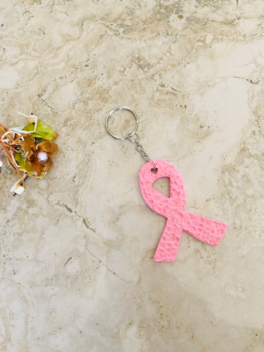 Breast Cancer awareness key chain back textured